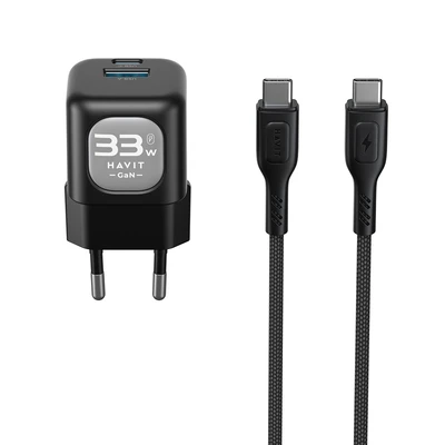 Gambar Havit Kepala Charger Set Dengan Kabel 33 Watt UC233 - Hitam