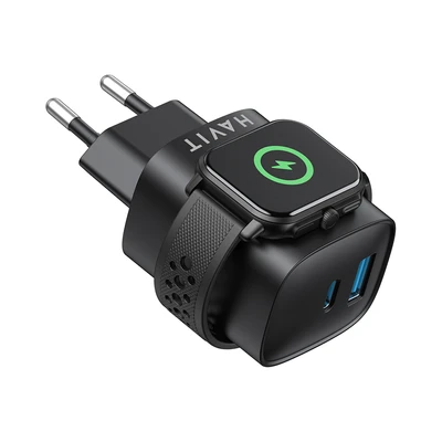 Gambar Havit Kepala Charger 1 USB-A & 1 USB-C Dengan Wireless Watch 20 Watt UC132 - Hitam