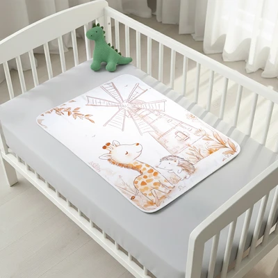 Gambar Kindla 50x70 cm Alas Kasur Bayi Waterproof Safari Friends - Putih/Cokelat