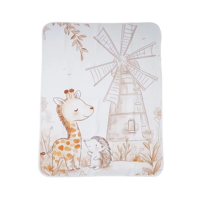 Gambar Kindla 50x70 cm Alas Kasur Bayi Waterproof Safari Friends - Putih/Cokelat
