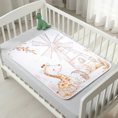 Gambar Kindla 80x100 cm Alas Kasur Bayi Waterproof Safari Friends - Putih/Cokelat