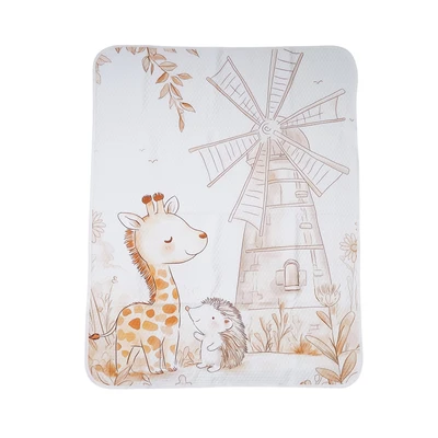 Gambar Kindla 80x100 cm Alas Kasur Bayi Waterproof Safari Friends - Putih/Cokelat