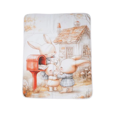 Gambar Kindla 50x70 cm Alas Kasur Bayi Waterproof Bunny Hug - Putih/Cokelat