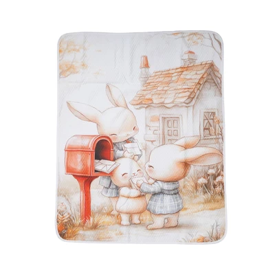 Gambar Kindla 80x100 cm Alas Kasur Bayi Waterproof Bunny Hug - Putih/Cokelat