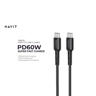 Gambar Havit Kabel Charger USB-C To USB-C PVC 1 Meter 60 Watt CB6235 - Hitam