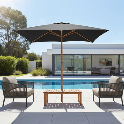 Gambar Payung Taman Patio Aluminium & Steel 2.7 Meter - Abu-Abu Tua