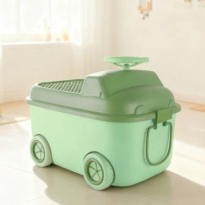 Gambar Stora Kotak Penyimpanan Anak Dengan Roda Car Vroom 49x32x36 cm - Hijau