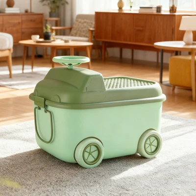 Gambar Stora Kotak Penyimpanan Anak Dengan Roda Car Vroom 49x32x36 cm - Hijau