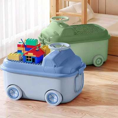 Gambar Stora Kotak Penyimpanan Anak Dengan Roda Car Vroom 49x32x36 cm - Hijau