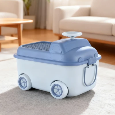 Gambar Stora Kotak Penyimpanan Anak Dengan Roda Car Vroom 49x32x36 cm - Biru
