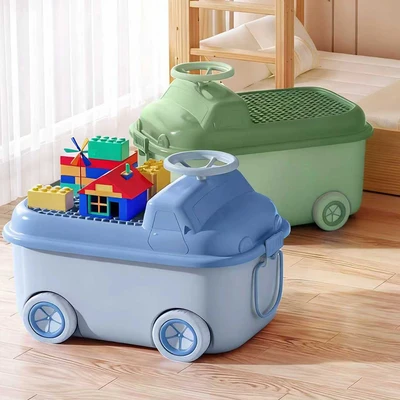 Gambar Stora Kotak Penyimpanan Anak Dengan Roda Car Vroom 49x32x36 cm - Biru