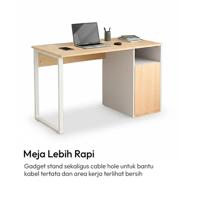 Gambar Informa Halley-2 Meja Kantor - Putih/Cokelat Oak