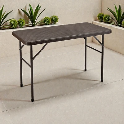 Gambar Krisbow Meja Teras Lipat Rotan 122 cm - Cokelat