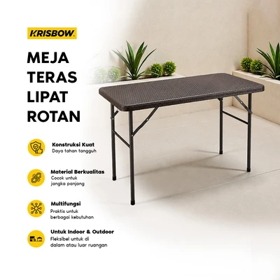 Gambar Krisbow Meja Teras Lipat Rotan 122 cm - Cokelat