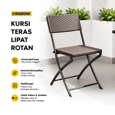 Gambar Krisbow Adelle Kursi Teras Lipat Rotan - Cokelat