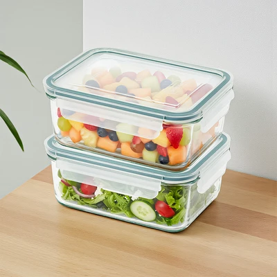 Gambar Glasslock Wadah Makanan Rectangle 1.1 Liter Set 2 pcs - Hijau