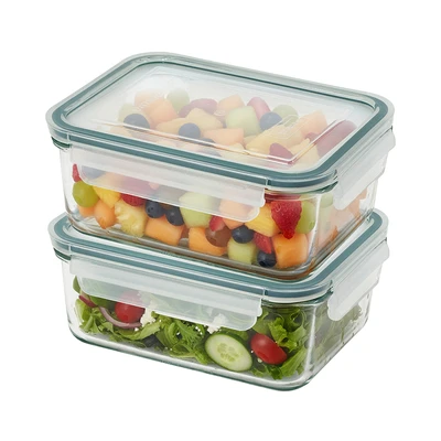 Gambar Glasslock Wadah Makanan Rectangle 1.1 Liter Set 2 pcs - Hijau