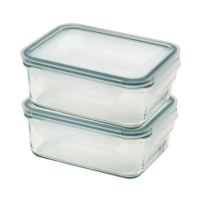Gambar Glasslock Wadah Makanan Rectangle 1.1 Liter Set 2 pcs - Hijau