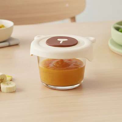 Gambar Kindla Wadah Makanan Bayi Kaca Round 230 ml - Cokelat