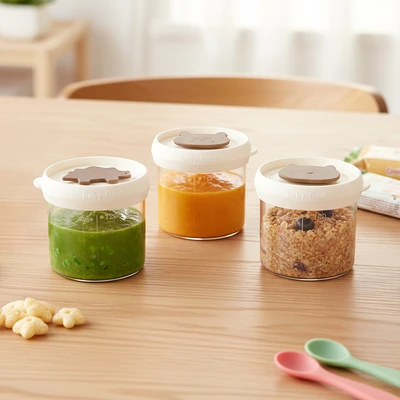 Gambar Kindla Wadah Makanan Bayi Kaca 120 ml Set 3 pcs - Putih