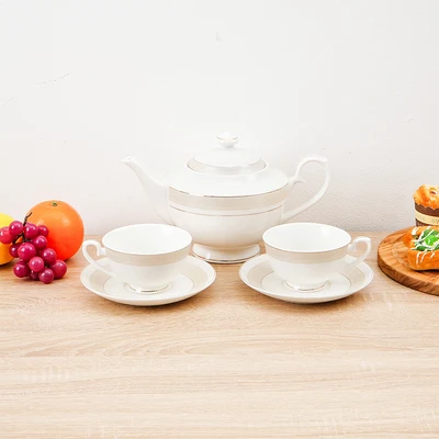 Gambar Delicia Royal Teko & Cangkir Teh Keramik Bone China Set 5 Pcs - Putih