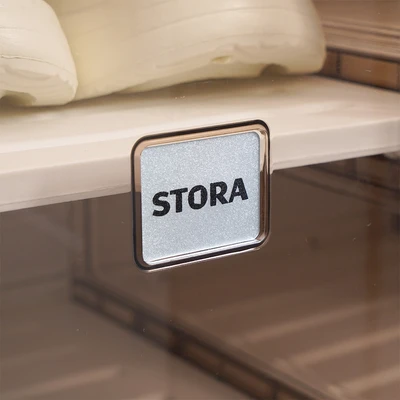 Gambar Stora Lemari Sepatu Lipat 4 Pintu Dengan Roda Transparan - Cokelat