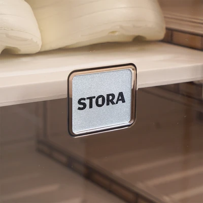 Gambar Stora Lemari Sepatu Lipat 8 Pintu Dengan Roda Transparan - Cokelat