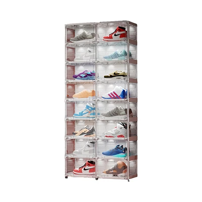 Gambar Stora Lemari Sepatu Lipat 16 Pintu Dengan Lampu LED & Roda Transparan
