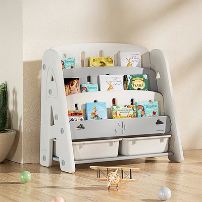 Gambar Stora Rak Buku Anak Dengan 2 Tray Playbin - Abu-Abu