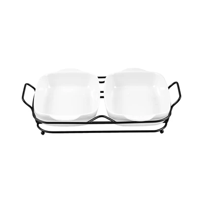 Gambar Appetite Hona Twin Wadah Saji Casserole Rectangle Dengan Rak 23 cm Set 2 pcs - Putih