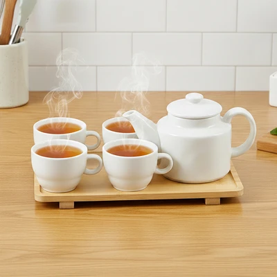 Gambar Appetite Torry Teko & Cangkir Teh Porcelain Dengan Nampan Set 5 Pcs - Putih