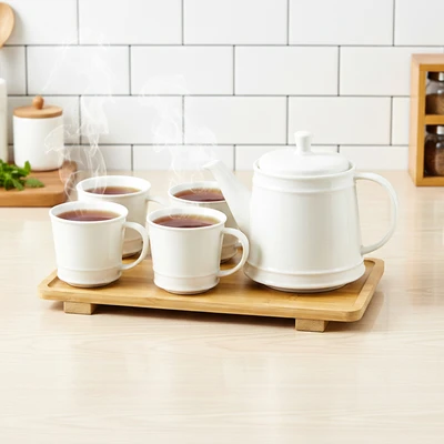 Gambar Appetite Terry Teko & Cangkir Teh Porcelain Dengan Nampan Set 5 Pcs - Putih