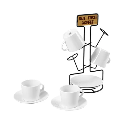 Gambar Appetite Mona Mug Porcelain Dengan Saucer & Rak 190 ml Set 4 pcs - Putih