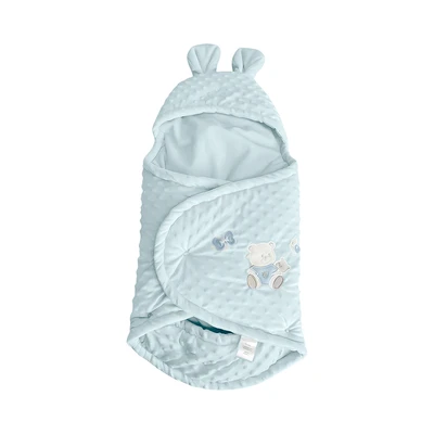 Gambar Kindla Selimut Bedong Bayi Hoodie Velvet Bunny - Biru