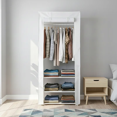Gambar Stora Lemari Pakaian Strip Weave 45x75x180 cm - Krem