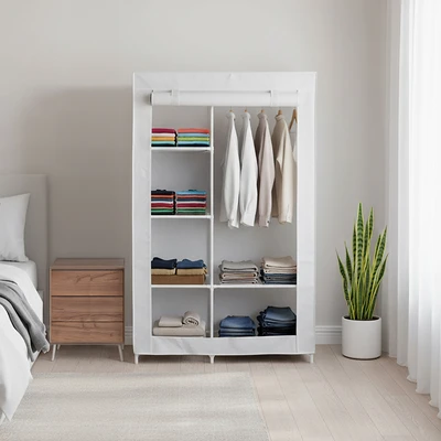 Gambar Stora Lemari Pakaian Strip Weave 100x42x165 cm - Krem