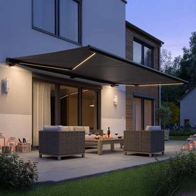 Gambar Soleil Atap Kanopi Tarik Full Cassette Motoric LED 3x2.5 Meter - Abu-Abu