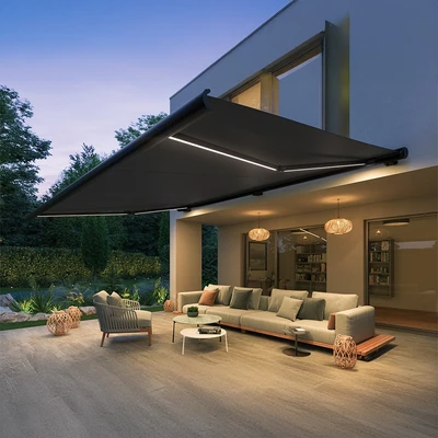 Gambar Soleil Atap Kanopi Tarik Full Cassette Motoric LED 4x3 Meter - Abu-Abu