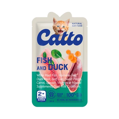 Gambar Catto Makanan Kucing Basah Kitten Grain Free Fish & Duck 50 gr