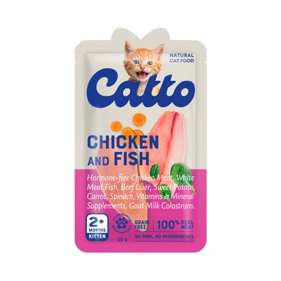 Gambar Catto Makanan Kucing Basah Kitten Grain Free Chicken & Fish 50 gr