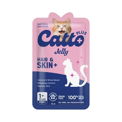 Gambar Catto Plus Jelly Makanan Kucing Basah Adult Hair & Skin 70 gr