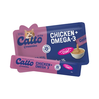 Gambar Catto Plus Creamies Camilan Kucing Chicken Omega3 15 grx4 pcs