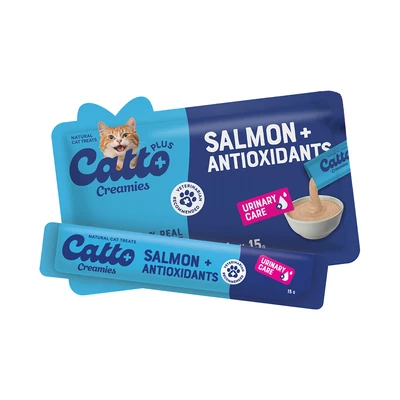 Gambar Catto Plus Creamies Camilan Kucing Salmon Antioksidan 15 grx4 pcs