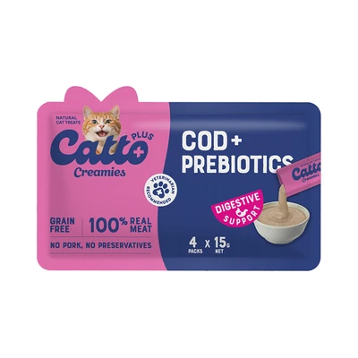 Gambar Catto Plus Creamies Camilan Kucing Cod Prebiotics 15 grx4 pcs