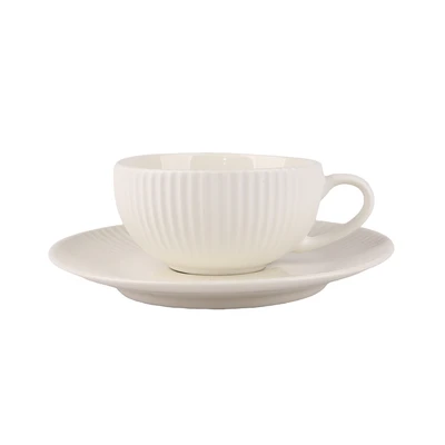 Gambar Delicia Striplet Cangkir Keramik Bone China Dengan Saucer 220 ml Set 2 Pcs - Hitam/Putih