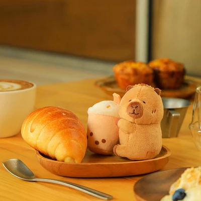 Gambar Tuntunzai Bakery Gantungan Kunci Boneka Plush Milktea - Cokelat