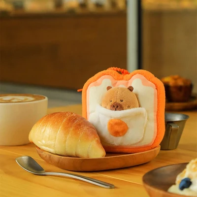 Gambar Tuntunzai Bakery Gantungan Kunci Boneka Plush Toast Egg Blanket - Oranye/putih