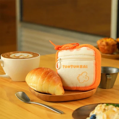 Gambar Tuntunzai Bakery Gantungan Kunci Boneka Plush Toast Egg Blanket - Oranye/putih
