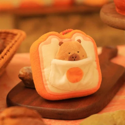 Gambar Tuntunzai Bakery Gantungan Kunci Boneka Plush Toast Egg Blanket - Oranye/putih