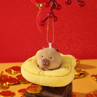 Gambar Tuntunzai Lucky Gantungan Kunci Boneka Pig Fall Coin Hole - Cokelat/kuning